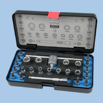 Plastic Case Series - 25pcs T-bar High Torque Ratchet Bit & Socket Set